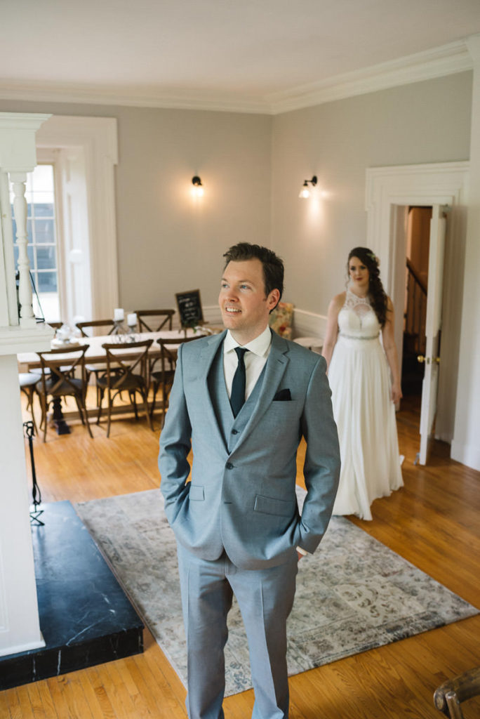 bride and groom first look