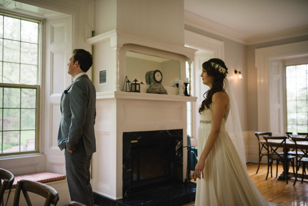 bride and groom first look