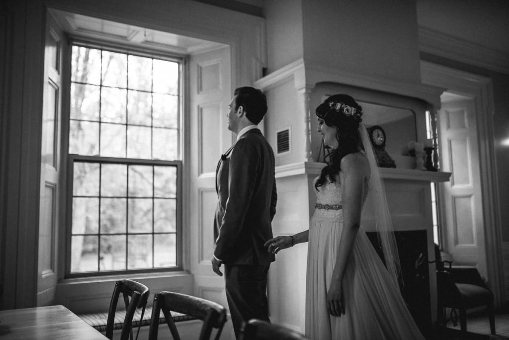 bride and groom first look