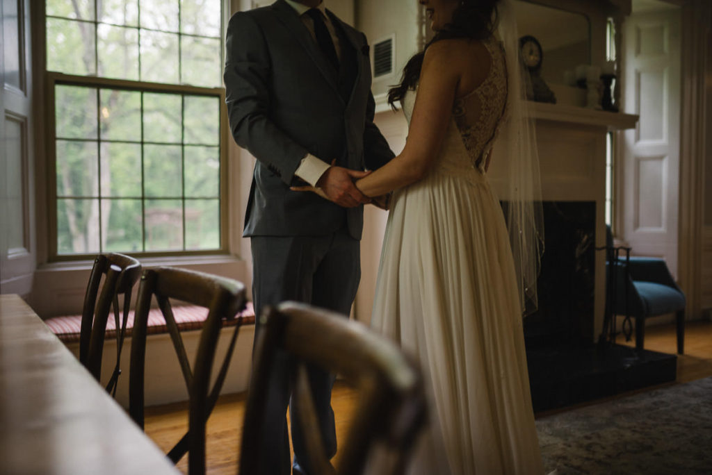 bride and groom first look