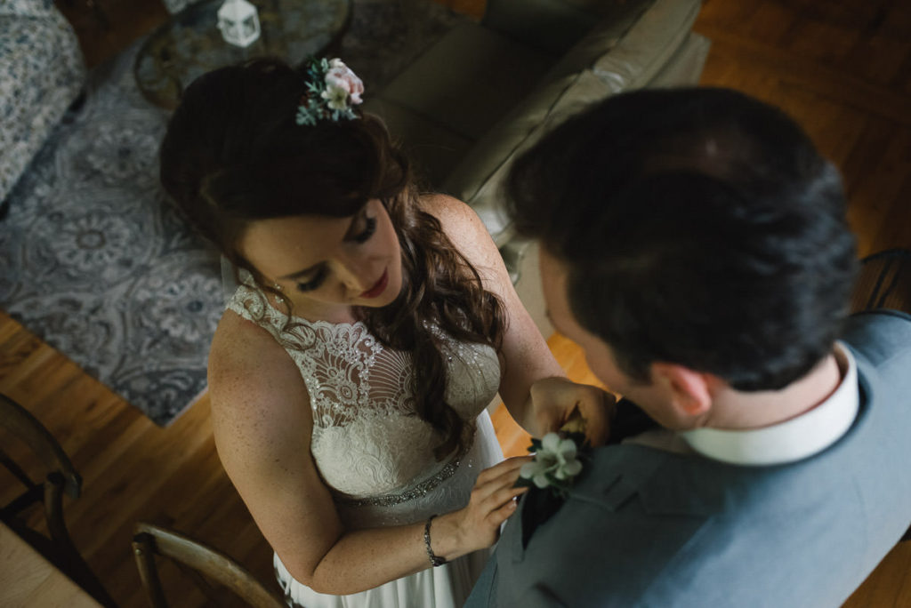 bride and groom getting ready