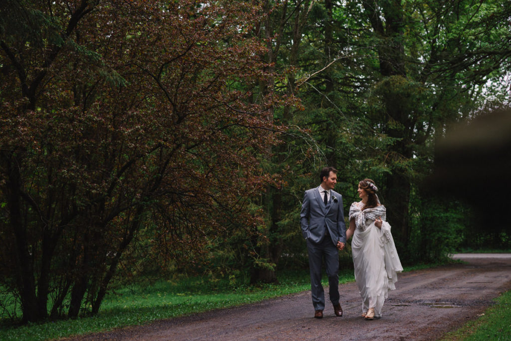 bride and groom walking