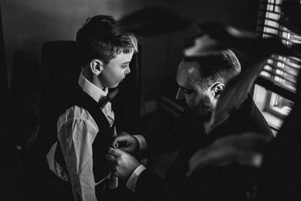 groom and son getting ready