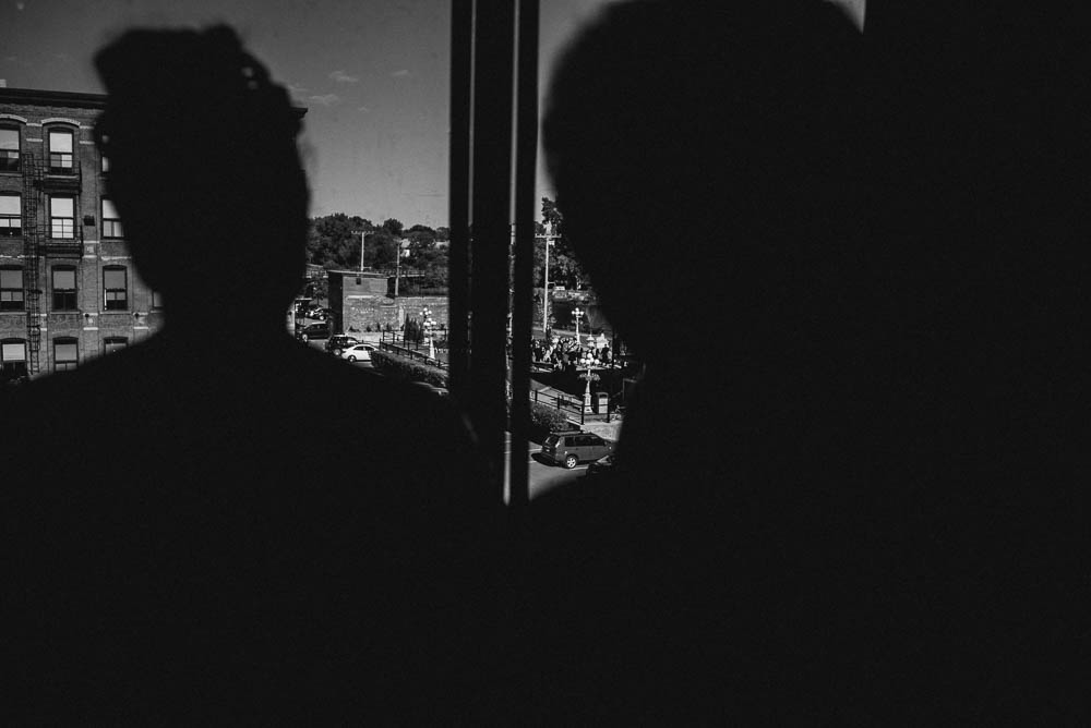 bride and father looking at reception location