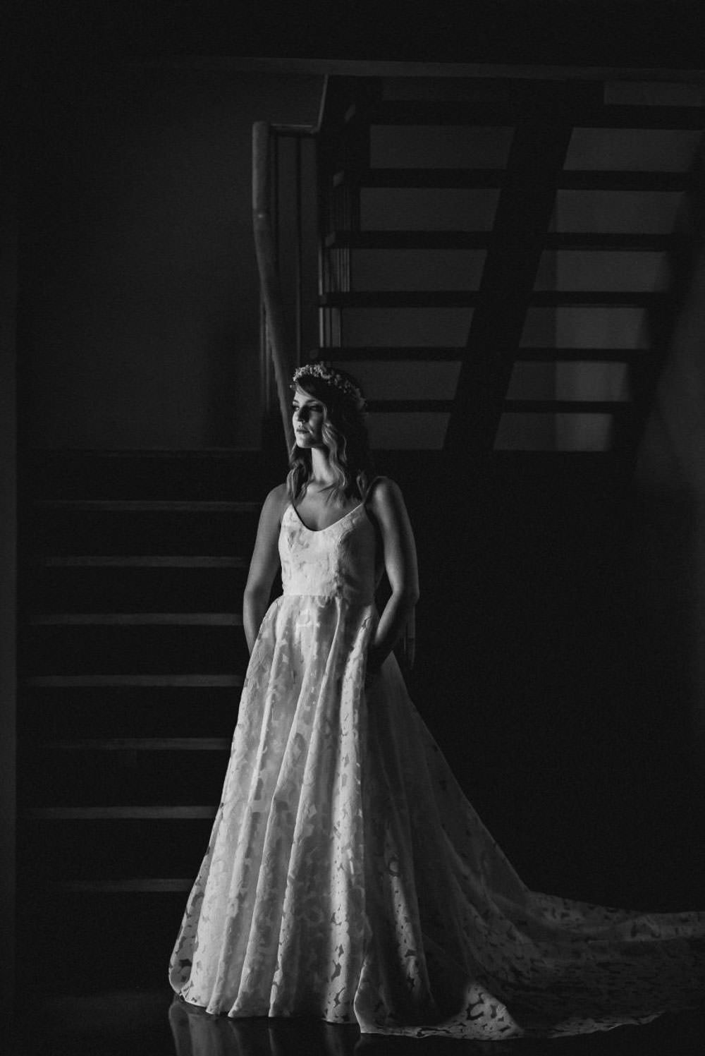 black and white bridal portrait