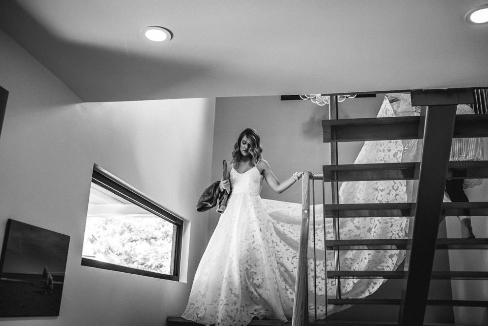 bride walking down stairs