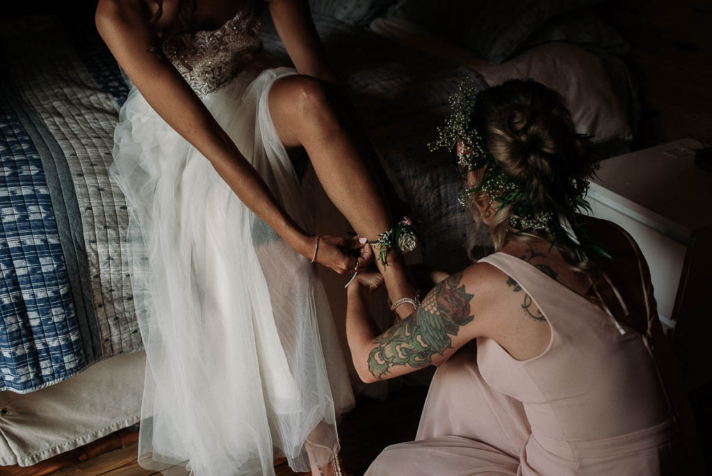 bride getting ready in family home