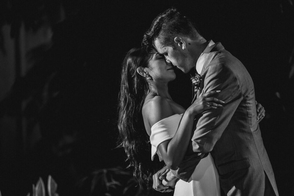 bride and groom doing their first dance during their wedding at aquatopia