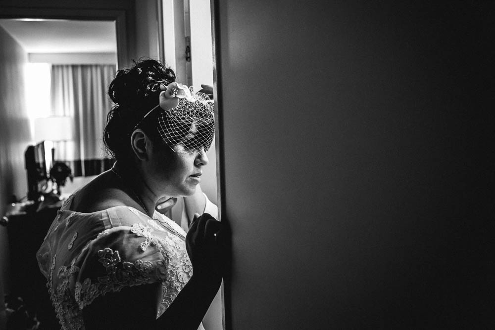bride looking in doorway