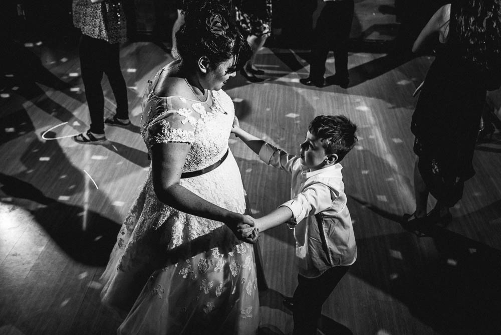 bride dancing with son