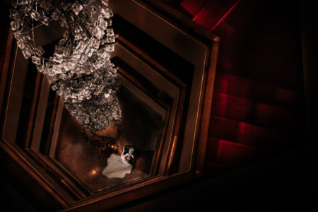 couple dancing in stairwell at national arts centre in Ottawa